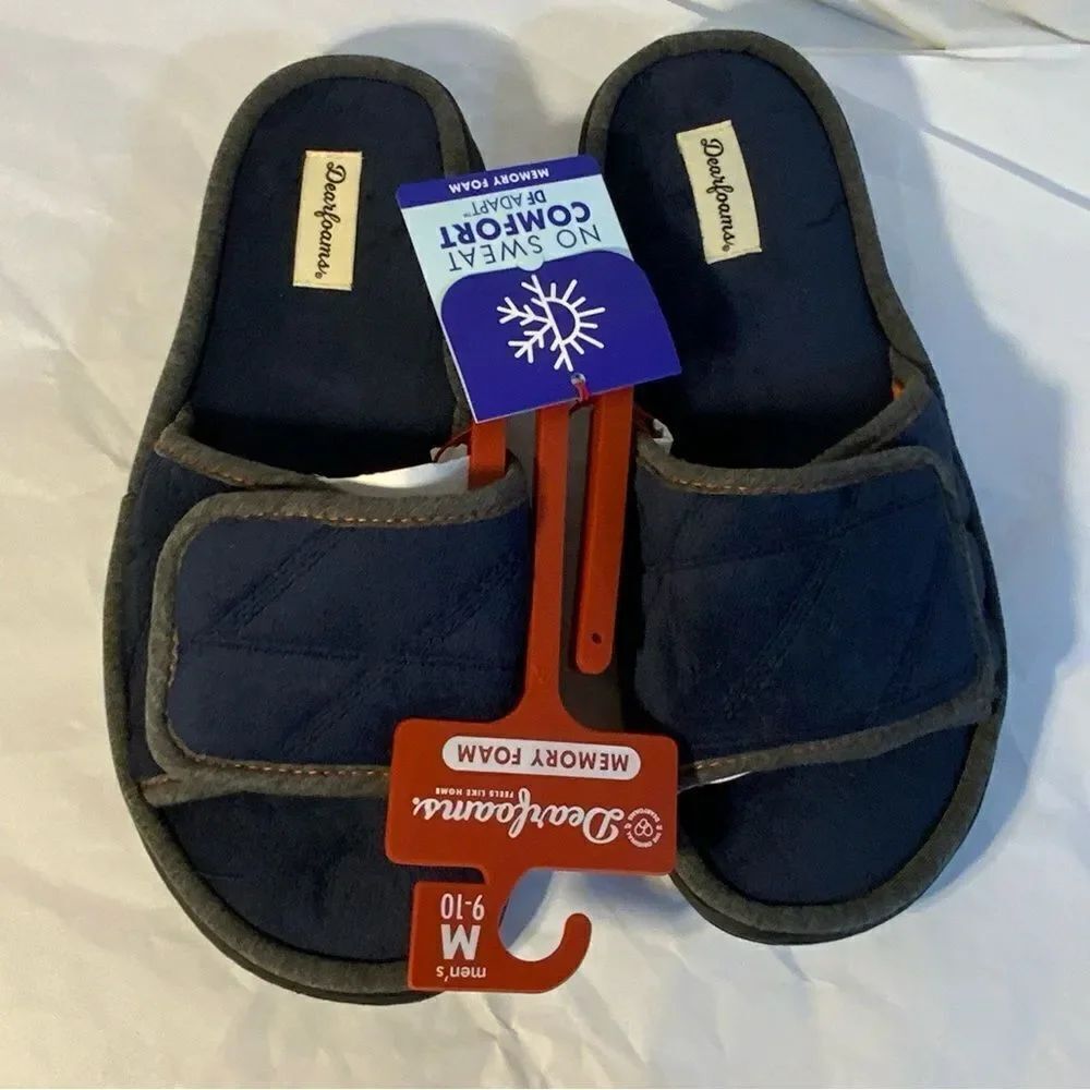 Men’s Slippers Size M 9-10 Dearfoams Drew Mesh Slide with Memory Foam